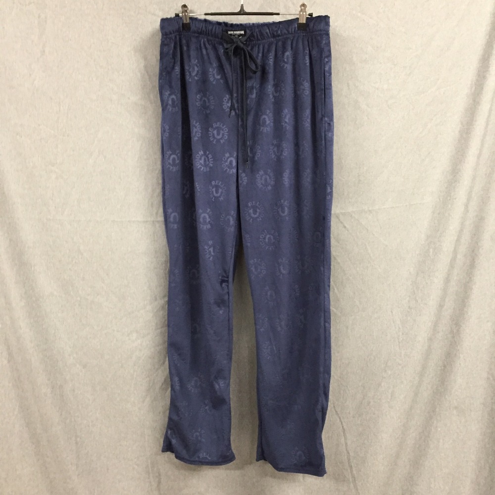 True Religion Mens Navy Blue Fleece Logo Sleepwear‎ Lounge Pants Medium NWT